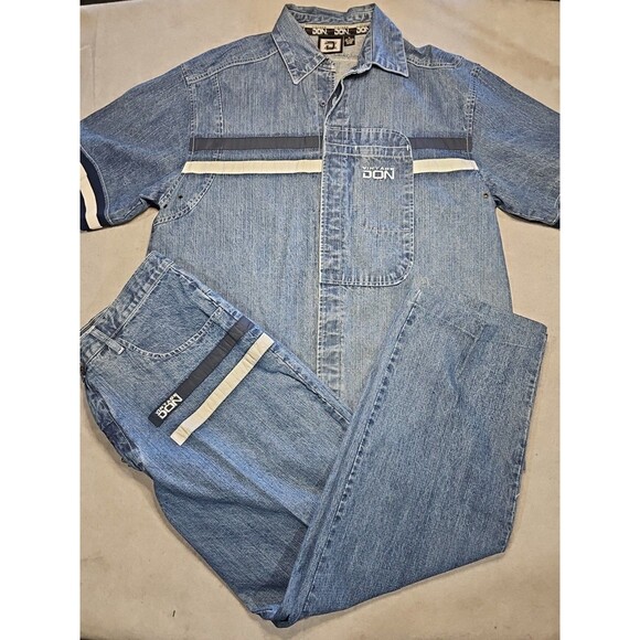 VINTAGE DON Matching Blue Jean Outfit XL Shirt Size 40x32 Pants Embroidered - Picture 1 of 16